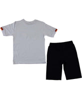 Compleu vara baieti, tricou si pantaloni scurti, Creator, bumbac, alb